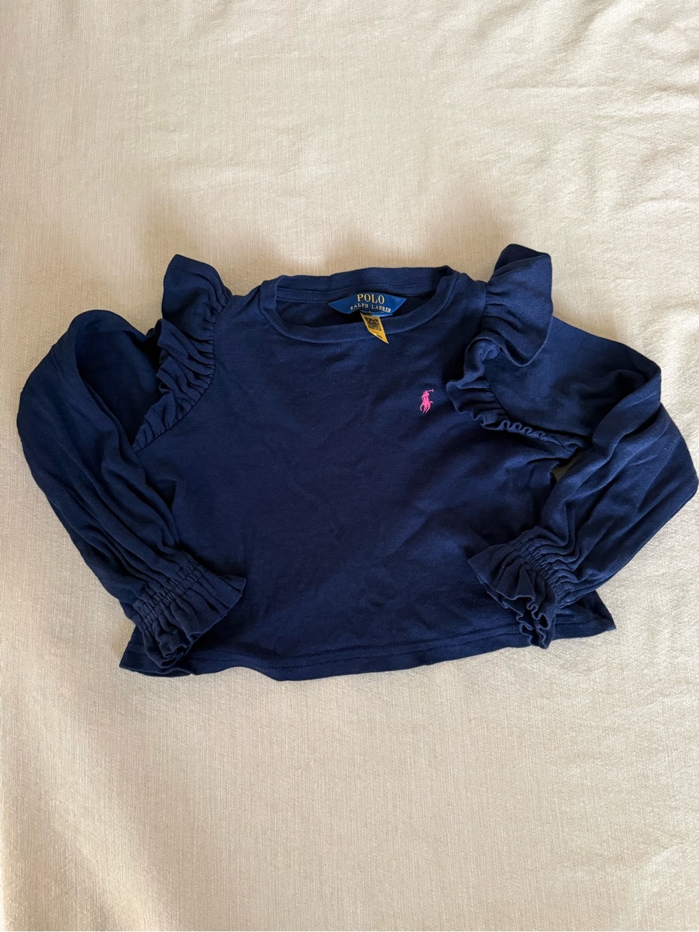 Polo RL Navy Cropped Ruffled Top
